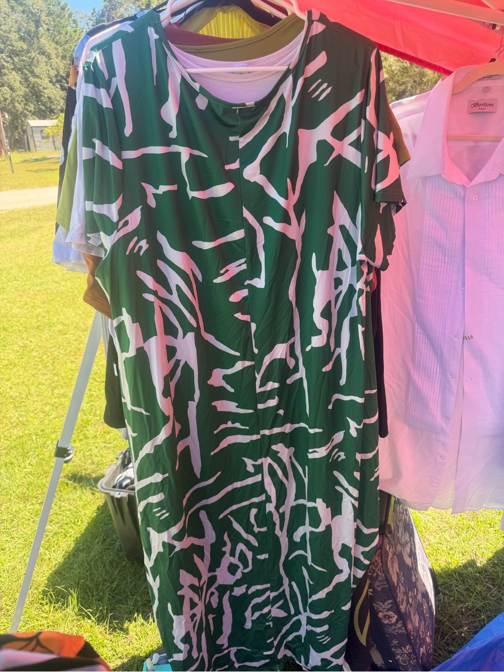 Green and White Abstract Maxi Dress - Casual Women's Pull-On Dress